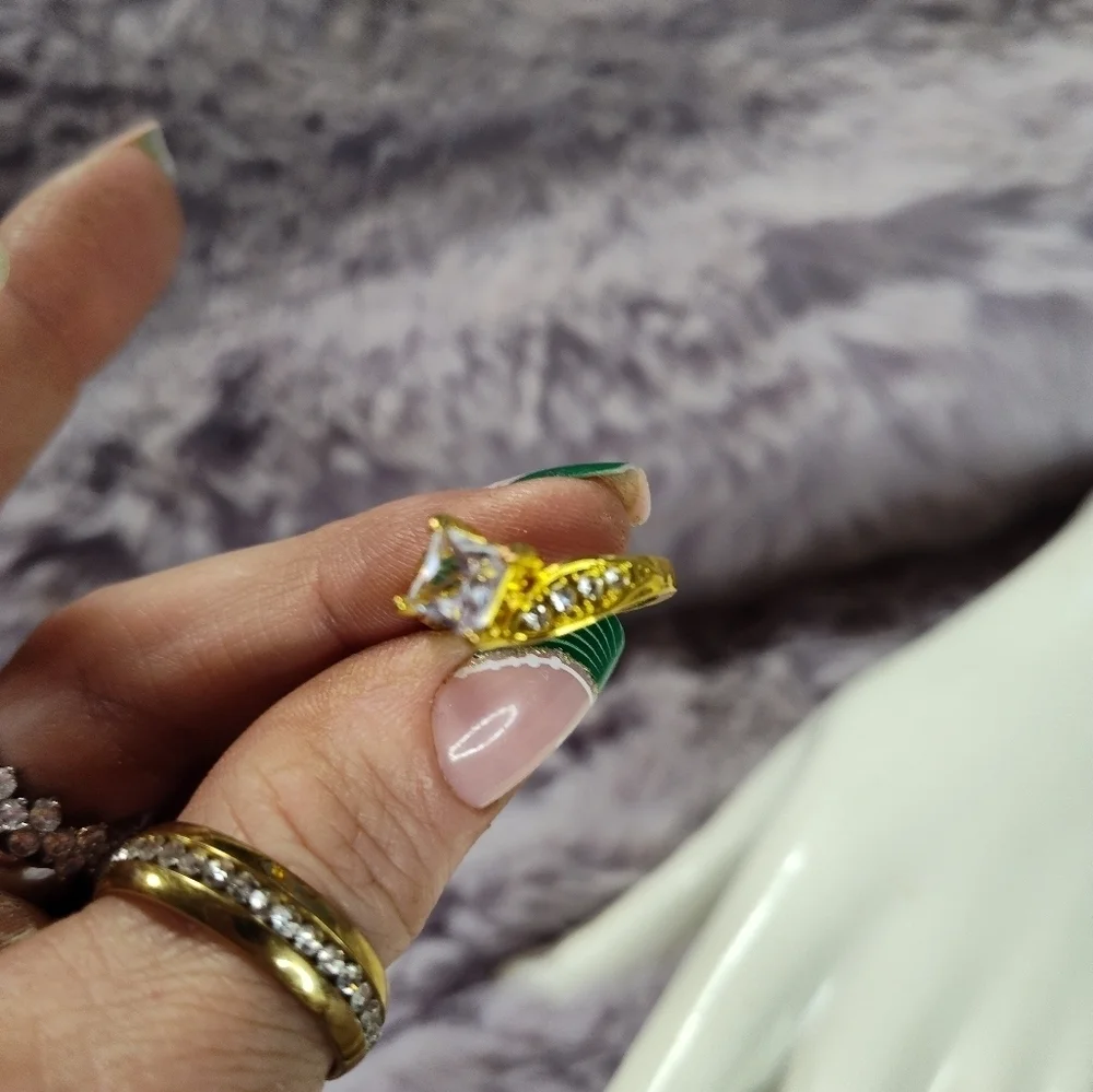 Cubic Zirconia Princess Engagement Ring Set Size 6